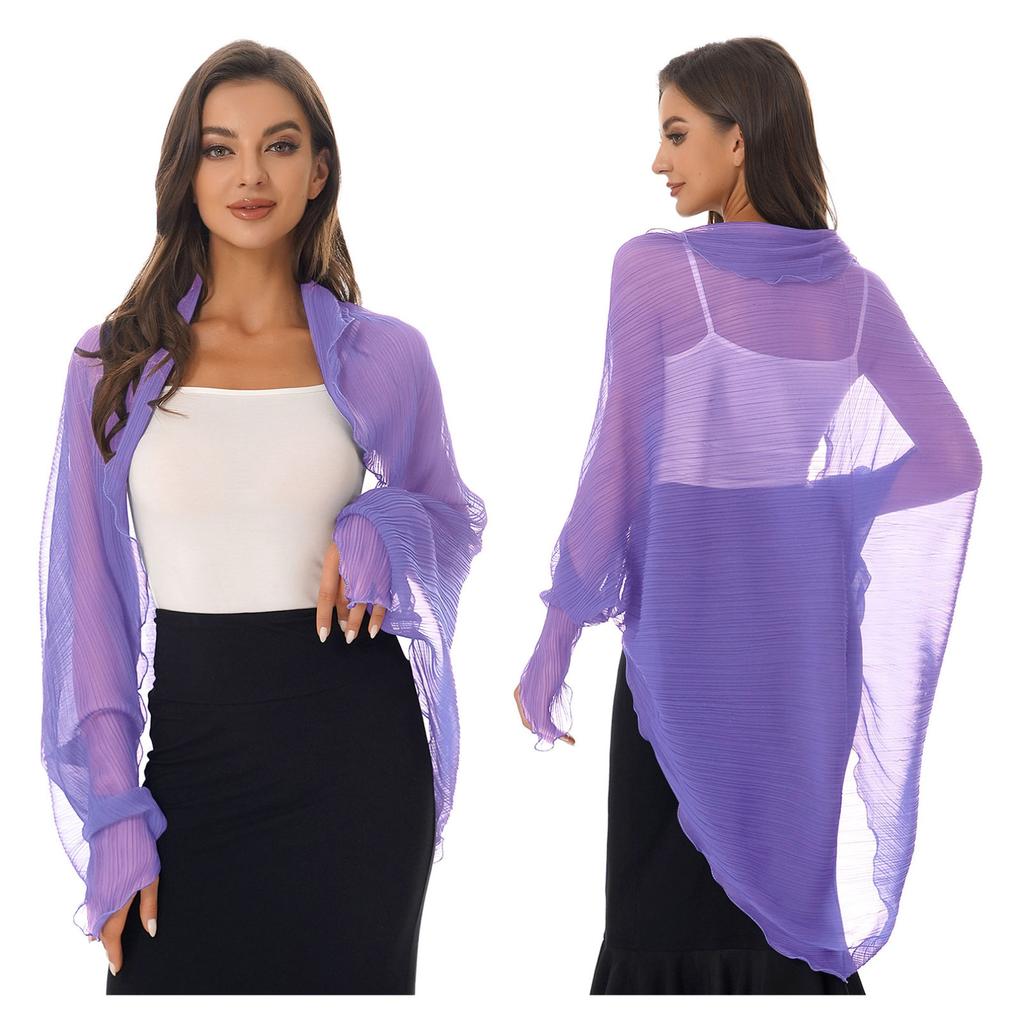 Womens Shrugs Boleros for Evening Beach Chiffon Shawl Bolero Pleated Shawl Open Front Cardigan Cover Ups