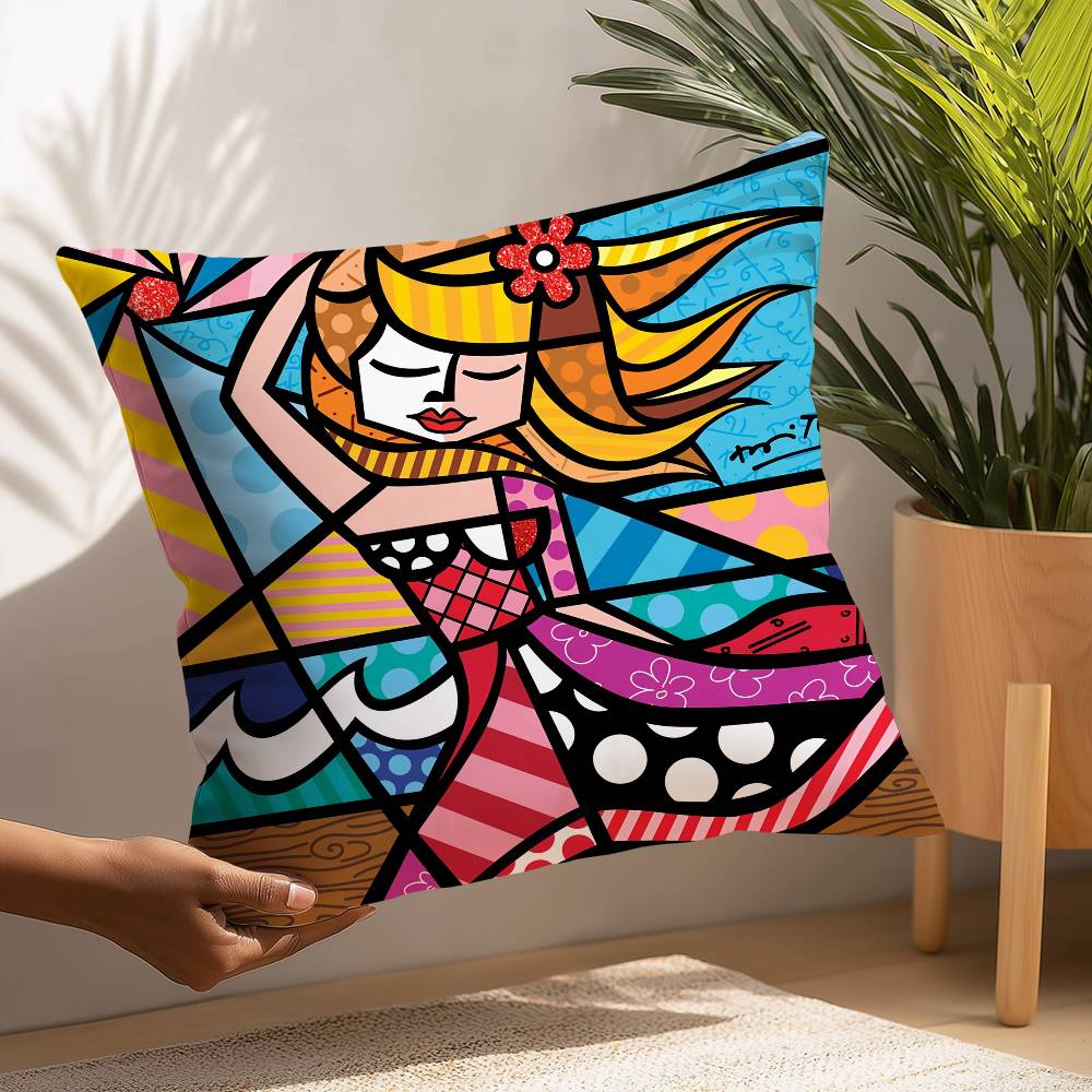 B-Britto Art Design Pillow Case Plush Fabric Soft  Pillowcase Double Sided Print Cushion Cover Household Gifts