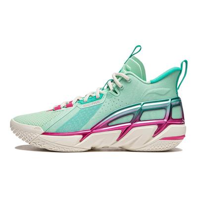 Li Ning Амортизация Устойчивость к истиранию Дышащая Поддержка Отскок Средняя высота Баскетбольные кроссовки Мужские Зеленый Фиолетовый ABFU015-4
