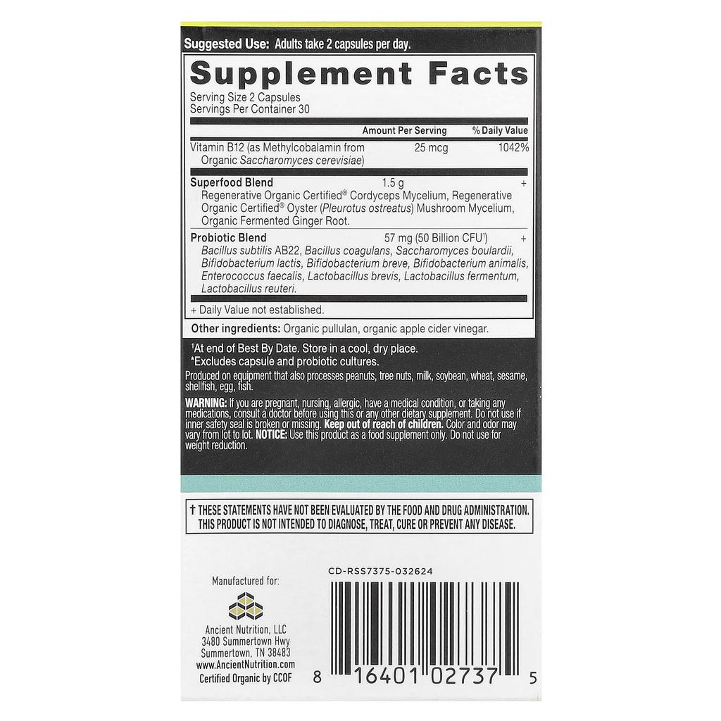 Ancient Nutrition, Пробиотик для поддержки метаболизма, 60 капсул