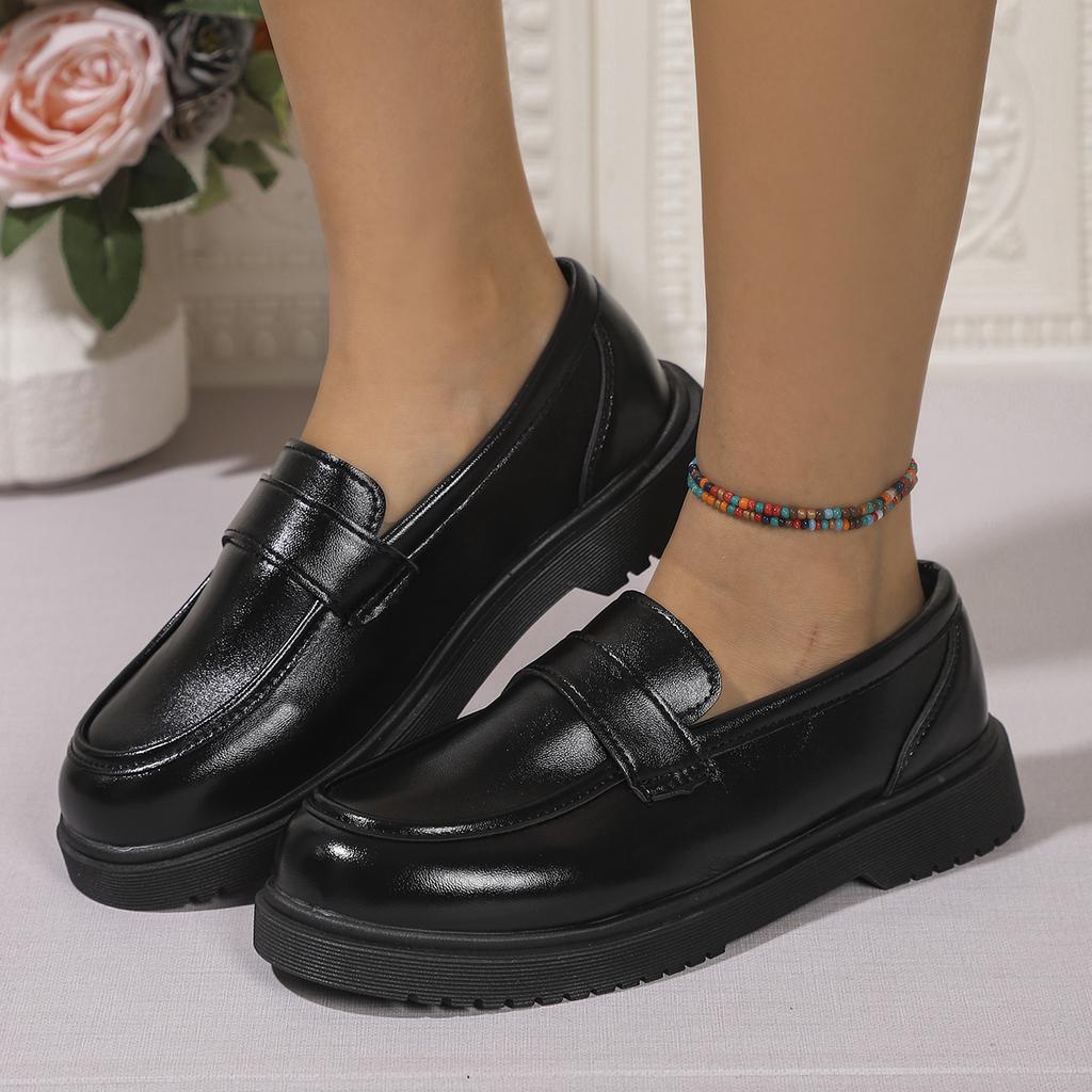 Fashion Solid Color PU Leather Flat Loafers Women Comfortable Soft Sole Slip On Shoes Woman Lightweight Casual Shallow Mouth Black Flats