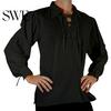 Lapel Strap Men Shirt Adult Medieval Renaissance Cosplay Long Sleeve Cuff Lace-up Solid Color Loose Fit Pullover Vintage Style