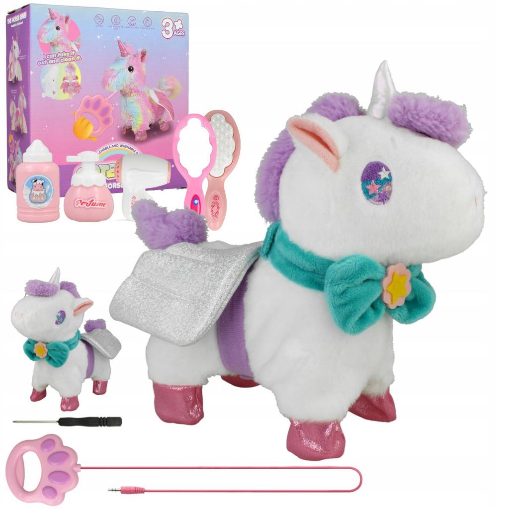 [PACZB][1] Interactive Plush Unicorn on a Leash, Battery Operated / WHITE / U881B
