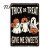 Durable Metal Hanging Sign Retro Halloween Wall Sign, Pumpkin Ghost Bathroom Witch Skeleton Art Cat Festival for Bar Home Room Decor Party Ornaments