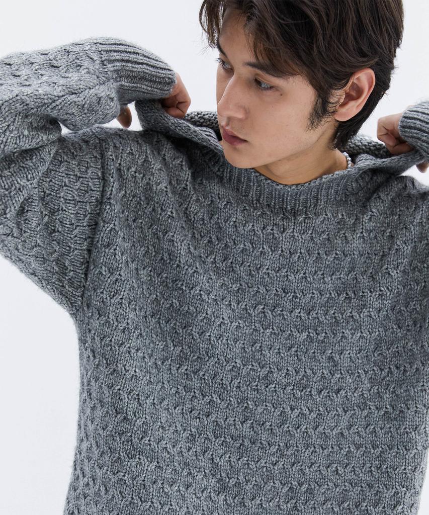 TRIP LE SENS Wool Hair Cable Hooded Knit_Light Gray