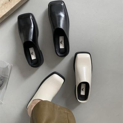Тапочки Baotou Half Slippers на толстом каблуке в британском стиле, женские туфли, модные туфли с квадратным носком, мюли, шлепанцы, женские туфли
