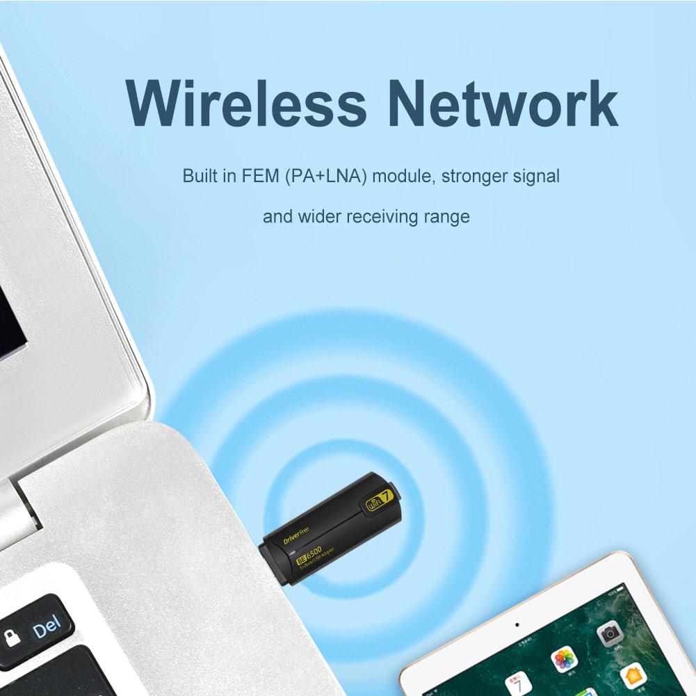 6500Mbps WiFi 7 USB WiFi Adapter Wireless Network Card Dual Antennas BE6500 Wireless Receiver for Windows 11/10 Desktop & Laptop