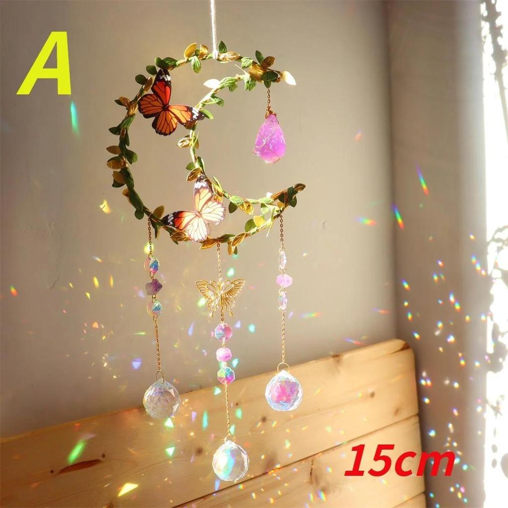 Crystals Wind Chime Star Moon Butterfly Hanging Ornament Sun Catcher Diamond Prisms Rainbow Maker Pendant Home Garden Decor
