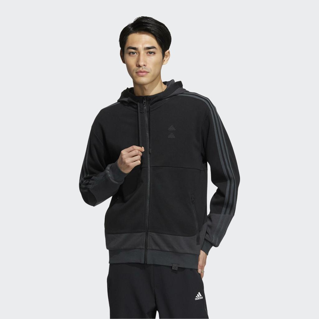 adidas Спортивная повседневная куртка с капюшоном Essentials с 3 полосками, мужская верхняя одежда, черная IA6962