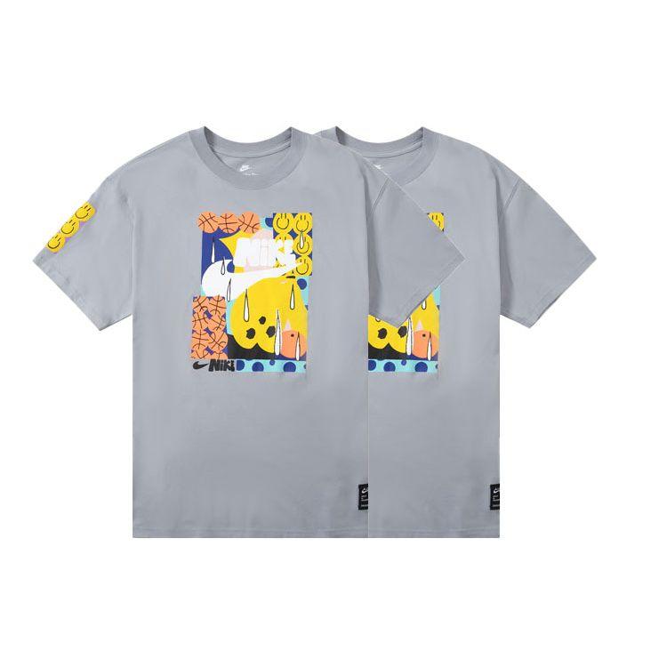 Nike Дышащая спортивная футболка со смайликом и баскетбольным принтом из мультфильма, мужские топы с короткими рукавами, волко-серый DQ1013-012