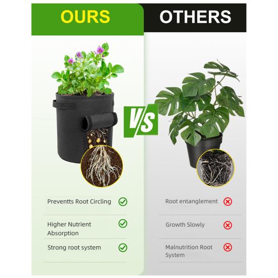 Нетканый войлочный мешок для выращивания Большой диаметр Мешок для посадки картофеля Ведро для выращивания рассады с окошком для овощей Клубника