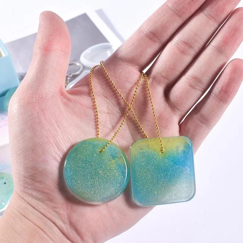 2 Sets DIY Keychain Pendant Silicone Mold Set Crystal Epoxy Resin Mold Round Rectangle Pendants Jewelry Making Casting Mould