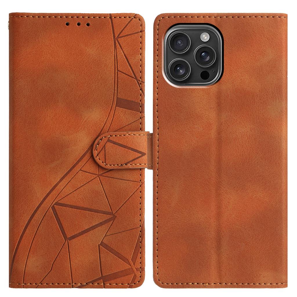 For iPhone 15 Pro Max Case Wallet Stand Imprinted Triangle Pattern Leather Phone Flip Cover