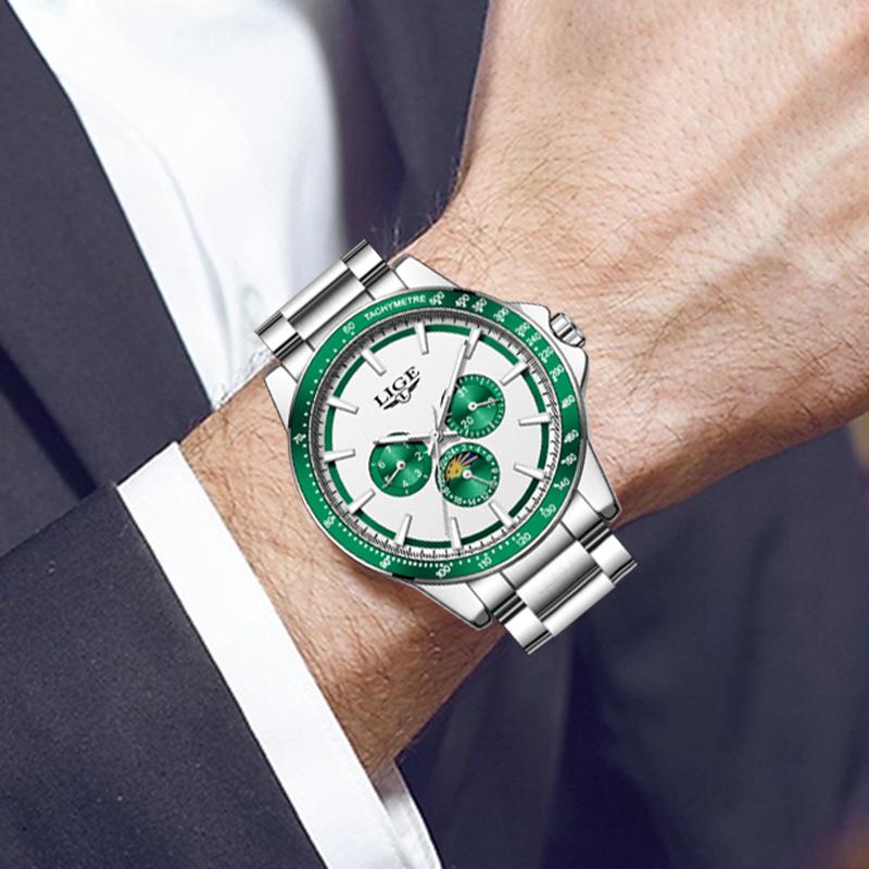 LIGE New Luxury Mens Watch Fashion Business Quartz Wristwatches Sports 30M Waterproof Luminous Steel Watches Men Gift Reloj