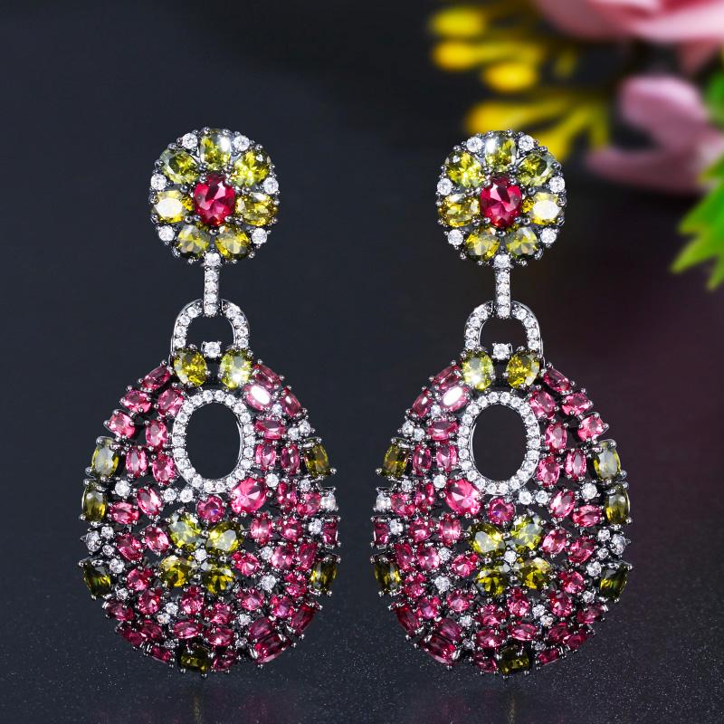 WWJ Ретро Зеленый Красный CZ Циркон Благородный Черный Золотой Цвет Висячие Серьги для Женщин