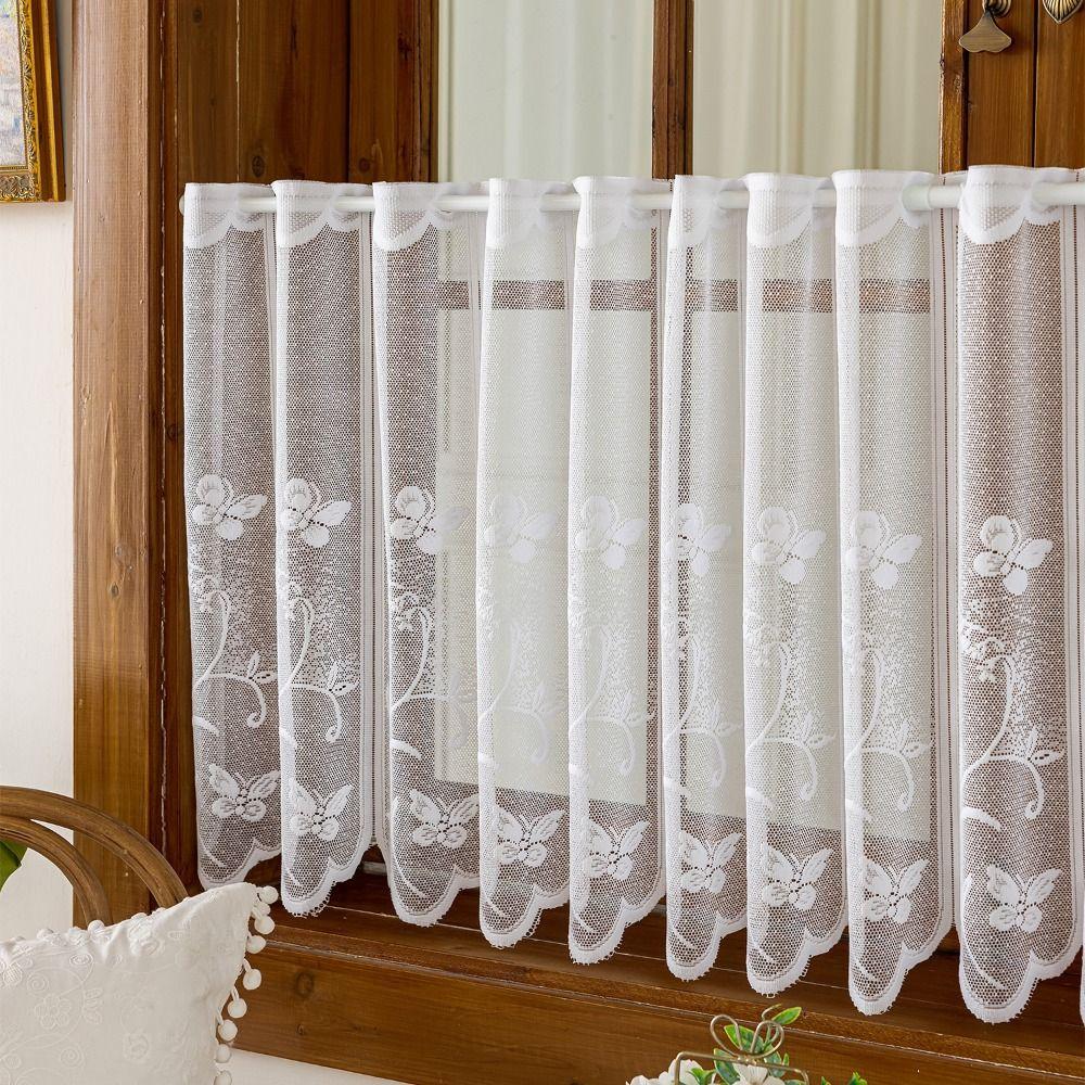 Floral Embroidery Short Lace Curtain Butterfly Print Rod Curtains Half-curtain Curtains Home Decor