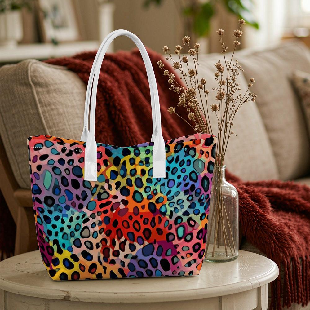 Colorful Leopard Print Tote Bag Fashion Large Capacity Casual Shoulder Handbag