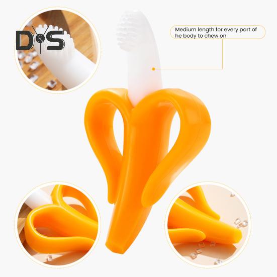 Игрушка для прорезывания зубов у младенцев с ящиком для хранения, пищевой полипропиленовый силикон без запаха, яркий цвет, успокаивающий обезболивающий банановый прорезыватель для зубов, гигиена полости рта для малышей