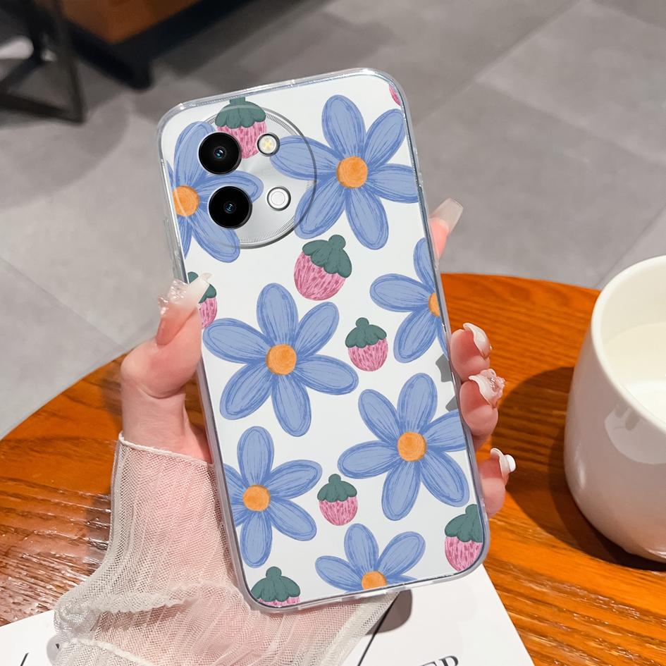 Luxury Pretty Flower Case Covers For Vivo V30e Y38 Y200E Y100 (IDN) Y28 V40 Lite Capa Housing Soft TPU Silicone Anti Drop Transparent Phone Bags Shell