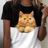 Летняя женская футболка с 3d карманом и принтом кота, женская модная футболка с коротким рукавом и графическим рисунком, милые топы, футболки, забавная одежда