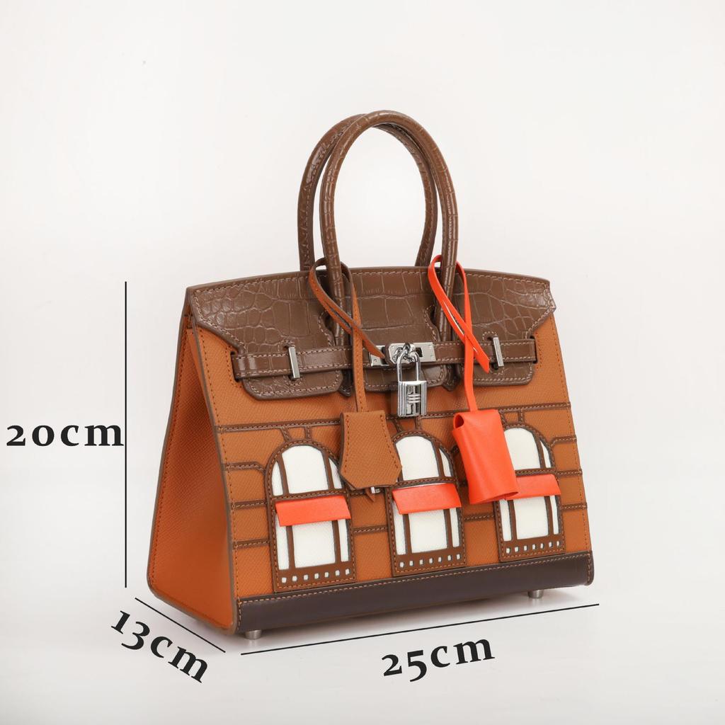 Cowhide Crocodile Contrast Color Platinum Shoulder Handbag - Genuine Leather Women's High-End Messenger Bag