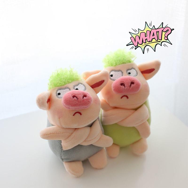 Adorable Animal Keychain Green Funny Hair Animals Pig Doll Toy Plush Pendant