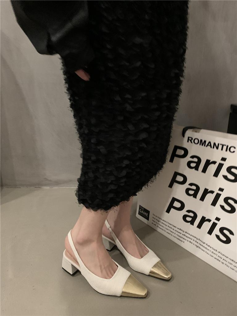 Французский маленький ароматный стиль, сочетание цветов, легкий вырез, толстый каблук, одинарные туфли женские, 2025 весна, новая модная сумка, открытый носок, высокий каблук, сандалии