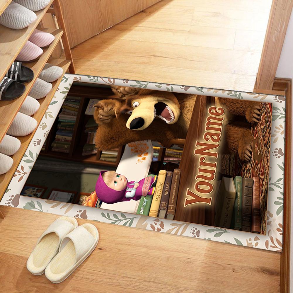 Masha Bear Customized Name Floor Mat Design for Dining Room Game Room Study room Outdoor Antislip Carpet Office home decor Best for Christmas