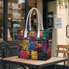 Colorful Patchwork Tote Bag for Women Large Capacity Shoulder Bag Top Handle Daily Use Shopping Handbag