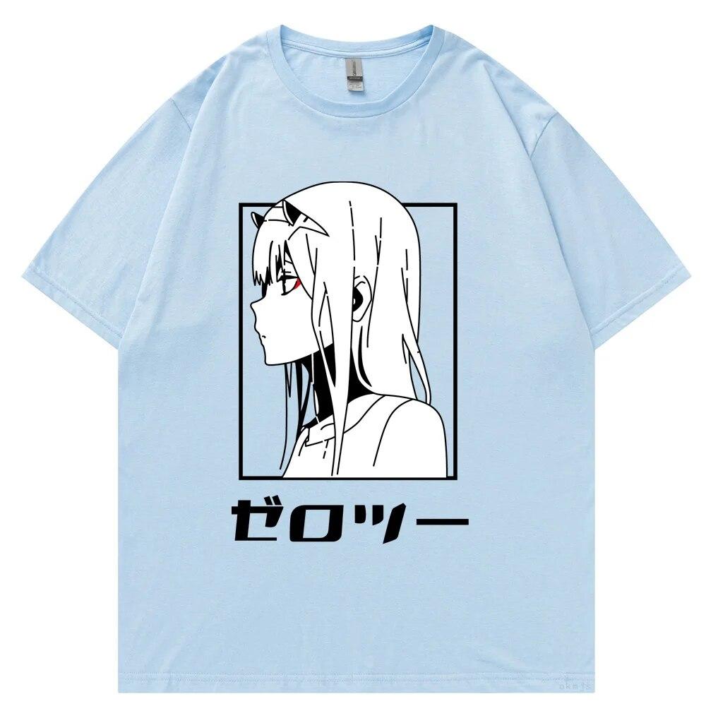 Футболка с японским аниме унисекс Kawaii Cartoon Zero Two Футболка Harajuku Топы унисекс Unisexga Футболки с рисунком Свободные топы унисекс большого размера Футболка