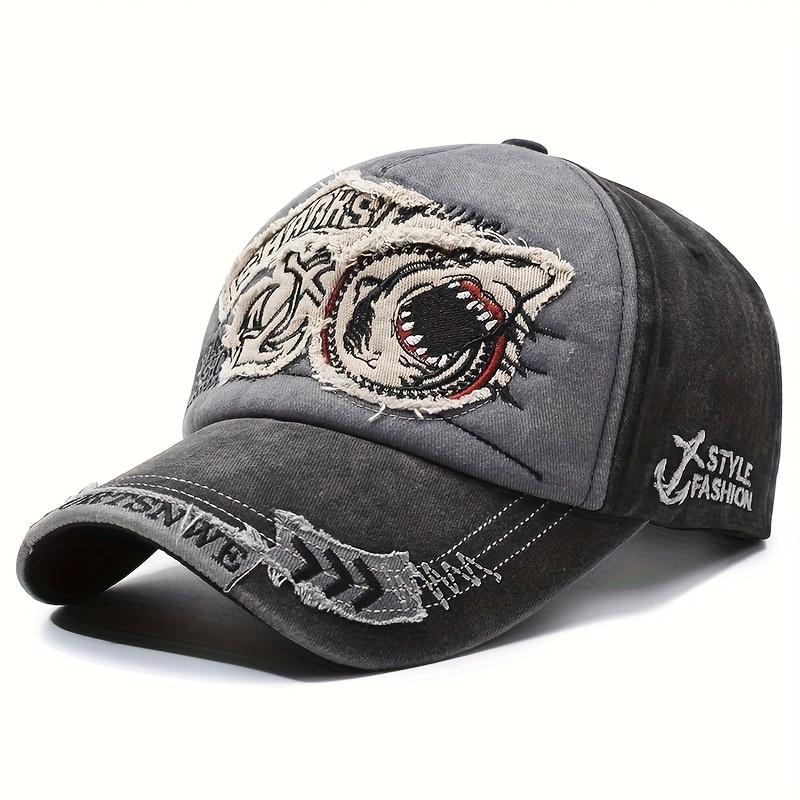 Retro Shark Embroidered Baseball Caps Bone Solid Animal Cartoon Men Women Stretch Hip Hop Streetwear Dad Hats