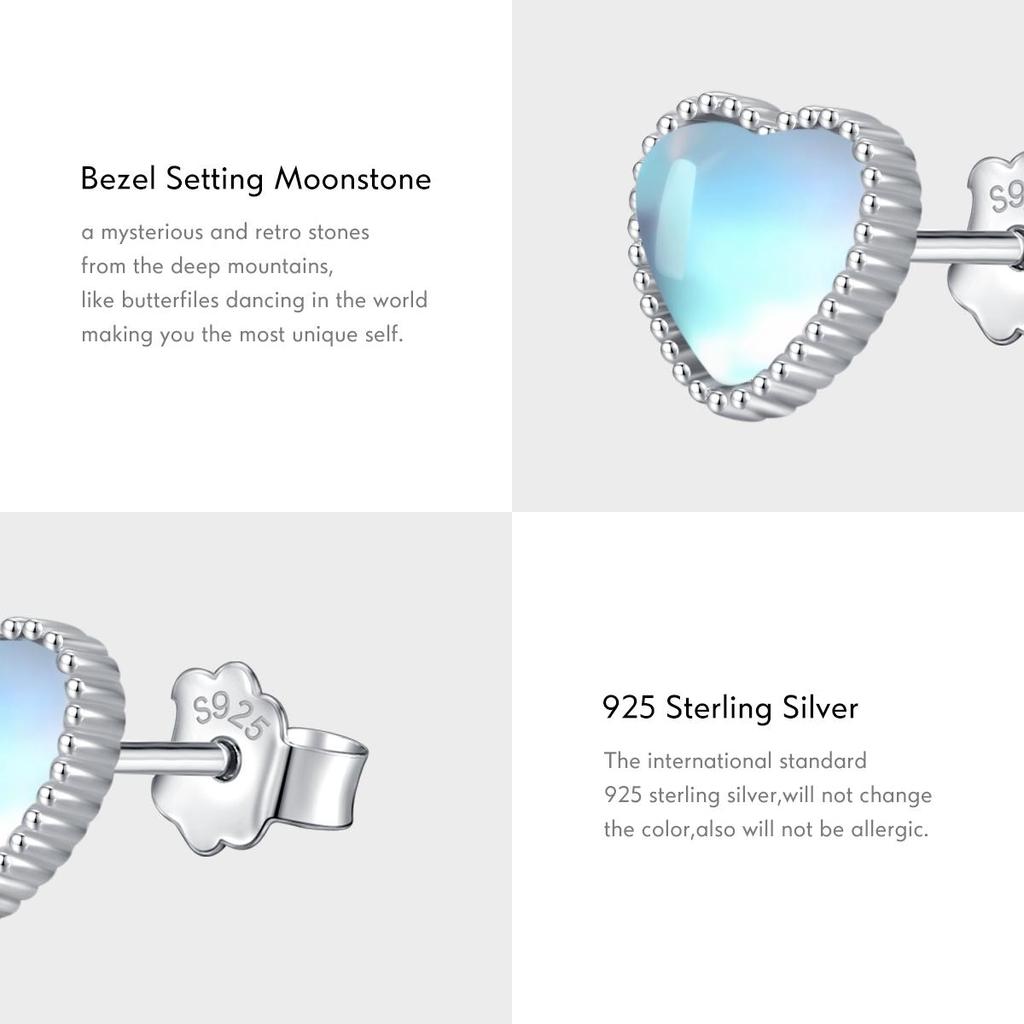 MODIAN Настоящее серебро 925 пробы, очаровательные сердечки, лунный камень, простые серьги-гвоздики для женщин, вечерние модные ювелирные изделия, подарки на день рождения