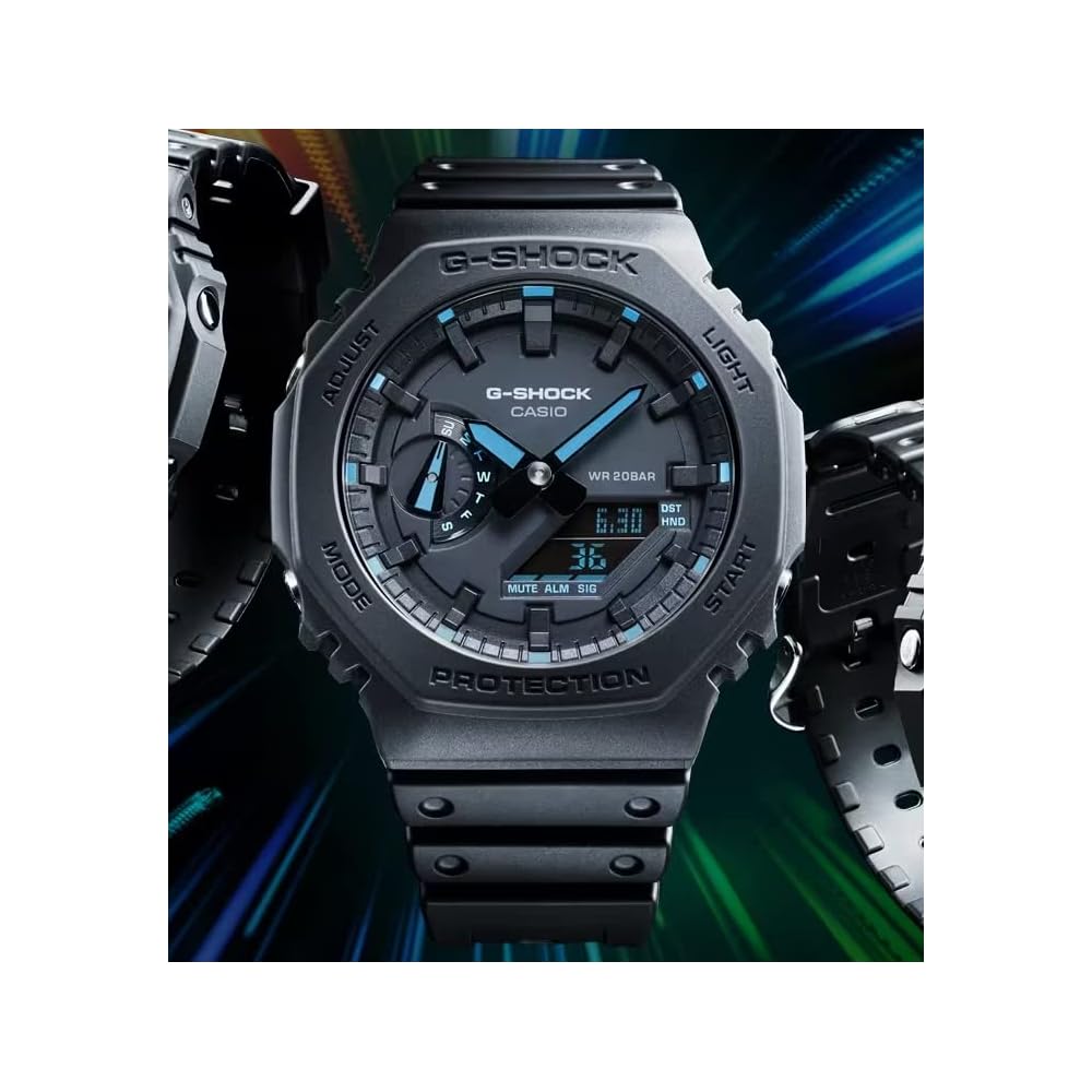 G-Shock GA2100-1A2 Neon Accent Watch Blue, Water Resistant, Analog-Digital Display