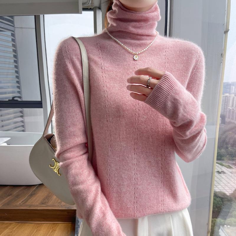 Women's High Neck Wool Pullover Sweater - Long Sleeve, Warm Knitwear for Autumn & Winter