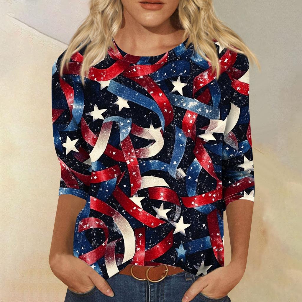 Женская футболка Повседневная футболка с принтом «День независимости», джемпер с круглым вырезом