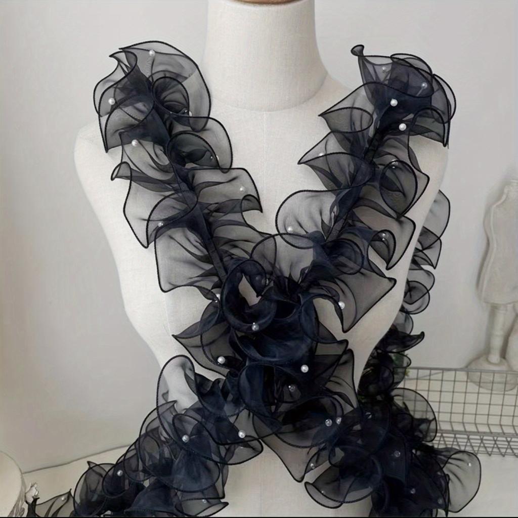 Кружевная лента из снежной пряжи 1 рулон 12 см Плотная плиссированная с бусинами Кружевная лента из снежной пряжи Лента для цветочной упаковки Лента для букета Блестящая жемчужная волнистая лента 1 м