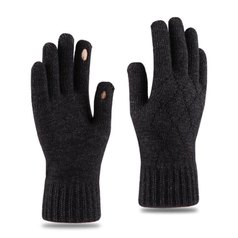 Gloves Men's Autumn and Winter Warm Cycling Thickened Knitted Wool Cold-proof Outdoor Riding Velvet Gloves
