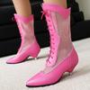 Pink Mid-calf Boots Women Low Heels Ladies Mesh Black 2025 New Summer Shoes Lace-up Long Party Dance Boots Breathable Spring