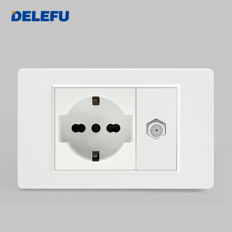 DELEFU Italian Standard White 118 Type Wall Switch Socket with USB + TYPE-C Socket Is Suitable for Hotels and Households.