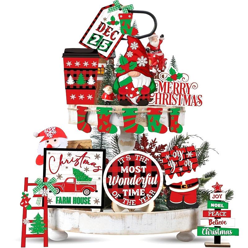 14 шт. Рождественский многоярусный поднос, декор, рождественские чулки, гном, грузовик, Счастливого Рождества, деревянные знаки, рождественские украшения стола