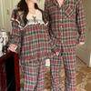 Korean-Style Couple Christmas Plaid Pajamas: Sweet Princess Design, Brushed Fabric, Long-Sleeve, Autumn/Winter Homewear Set