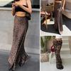 Women Skirt High Zipper Closure Shape Print Sheath Fishtail Waist Leopard Floor Length Half-opening Breathable