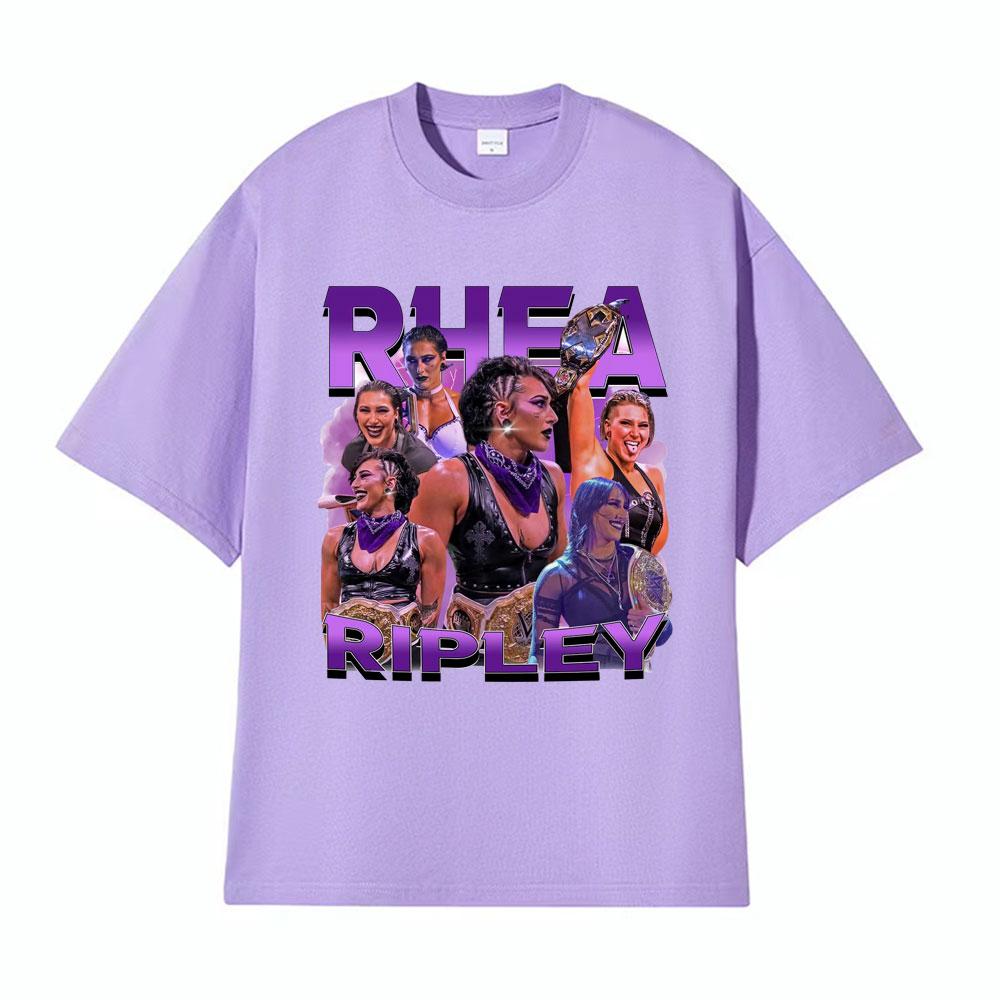 Rhea Ripley Action Figure 90s Vintage Graphic T Shirt Men Womens Oversized Hip Hop High Street Hot Sale Casual Cotton Tshirts
