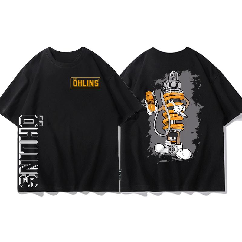 Top Ohlins Black Tshirt Collection Motorcycle Shock Absorber Print Short Sleeve Tshirt 2026 New Summer Racing Fan Clothes