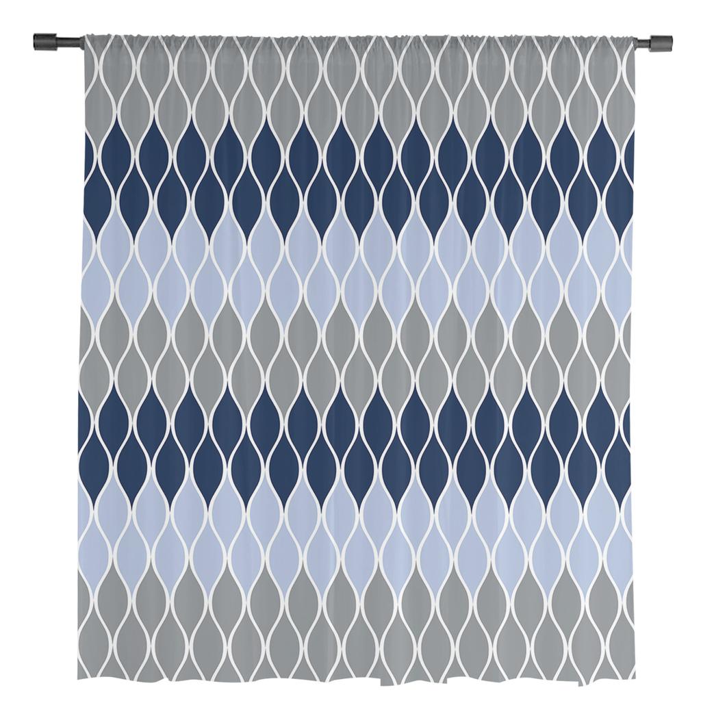 Геометрические серо-голубые занавески середины века для украшения гостиной, оконные занавески, тюль, вуаль, занавески из органзы для кухни