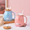 Cute Cartoon Cat Ceramic Mug with Lid and Spoon – Breakfast Coffee Cup