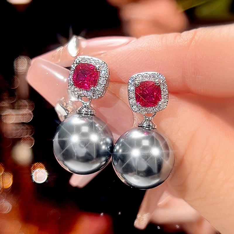 Ювелирные изделия Медное основание Позолота Красный корунд Серый жемчуг Премиум набор Женский 14-12М