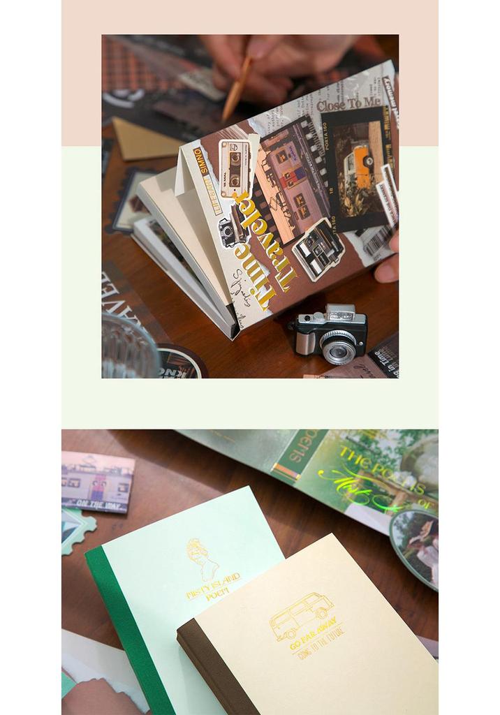Набор для Bullet Journal «Путешественник во времени»: Блокнот А6 в клетку с художественным ретро-дизайном - Коллекция теплого сезона