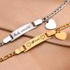 Persoanlized Custom Name Heart Bracelet,Stainless Steel Figaro Chain Link Adjustable,Engraved Gift for Boy Girl