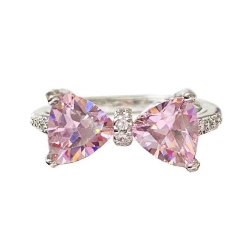 Прекрасное кольцо нежно-розового цвета, регулируемое кольцо с бантиком, милое кольцо с бриллиантами в стиле Инс, ювелирное украшение для женщин, подарок на день рождения, аксессуары